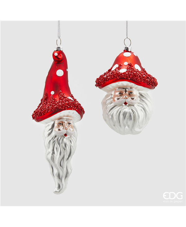 Decorazione natalizia babbo natale funghetto in vetro -  2 colori disponibili - Modelli casuali - EDG